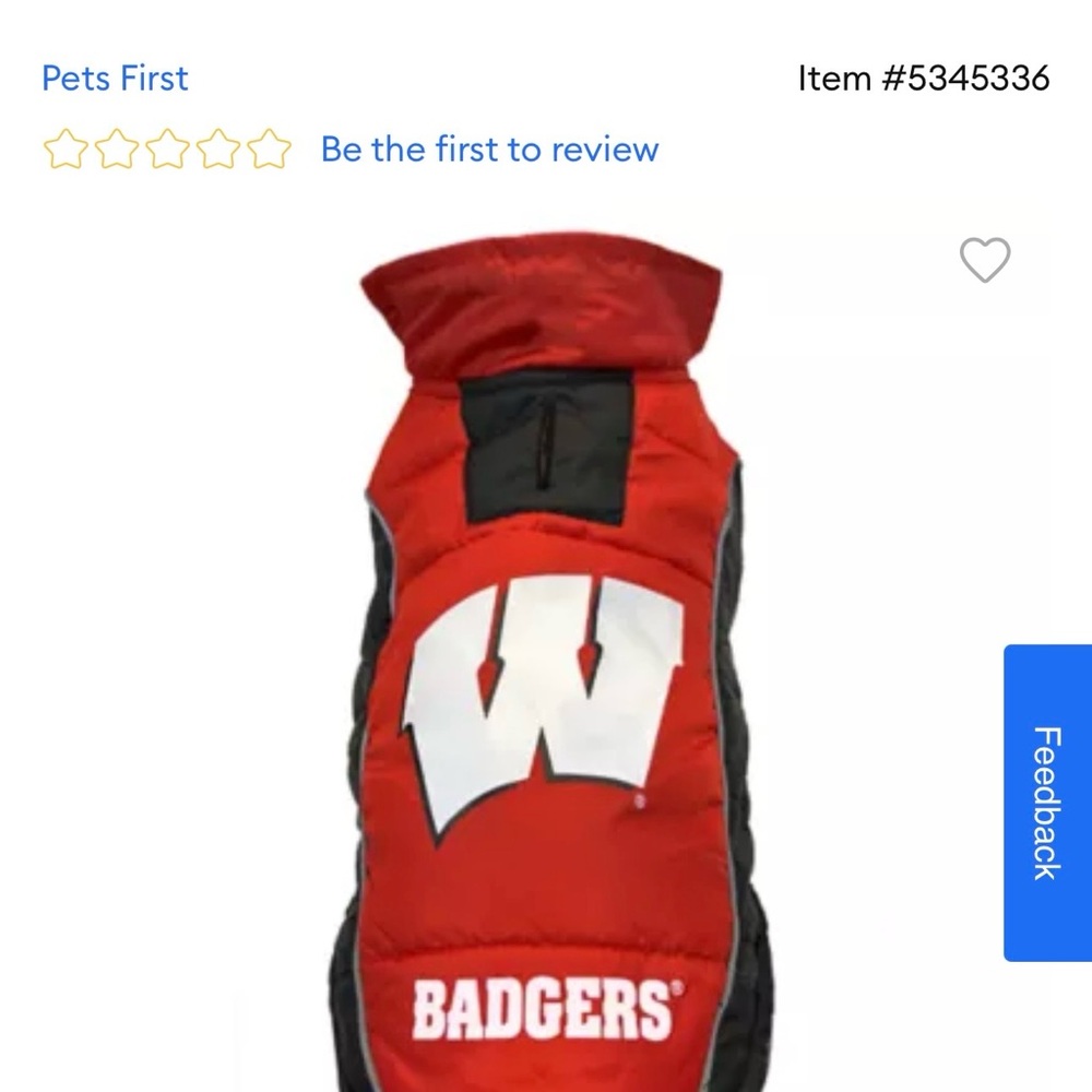 Pets First Red & Black Badgers Puffer Dog Vest